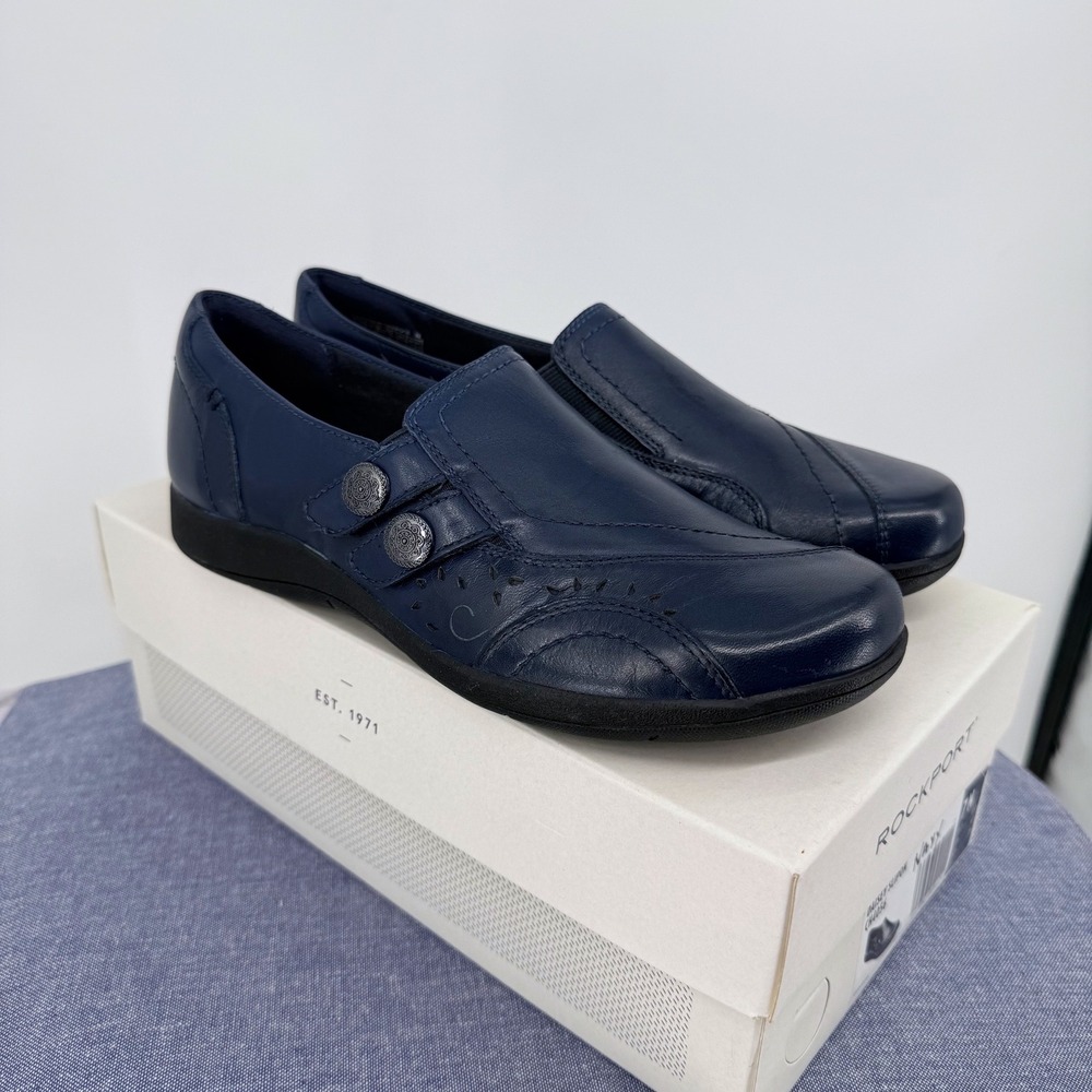 Rockport Daisey Slipon Womens‎ 7N Navy Blue Leather Perforated Loafers CH4056